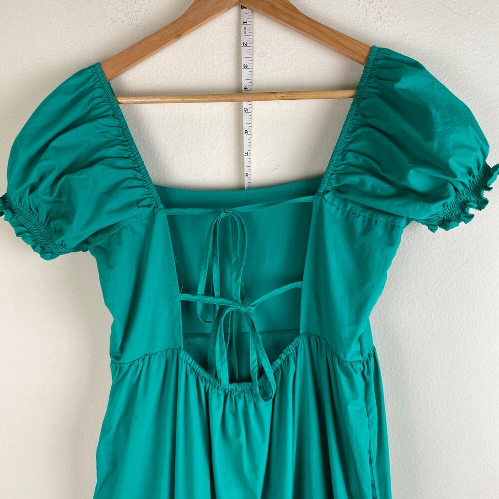 OPT Puff Sleeve Tiered Cotton Midi Dress Jade Green Size M - Picture 8 of 13